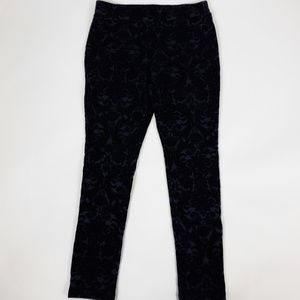 ROZ & ALI Blue Black Velvet Pull Up Pants Medium